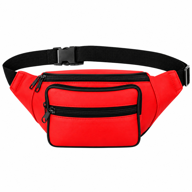 (image for) BB-03 Red Leather Bumbag W/4 Zips (New)